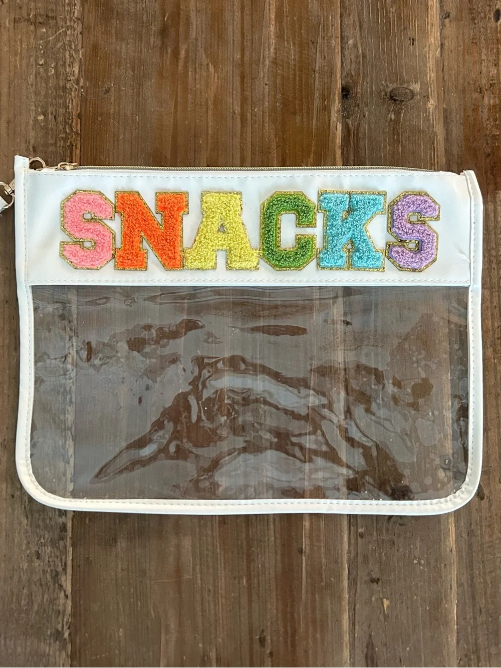 Snacks Bag Clear Snack Pouch with Colorful 'SNACKS' Puffy Lettering